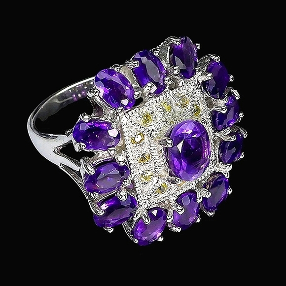 Natural Purple Amethyst 8x6mm, Sapphire 925 Sterling Silver‎ Ring Size 8 - Picture 2 of 3